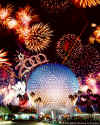 spaceship earth night with fireworks photo.jpg (118379 bytes)